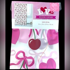 Valentines Shower Curtain Semi-Clear Pink Red Hearts Cherries 70x72 PEVA NEW NWT